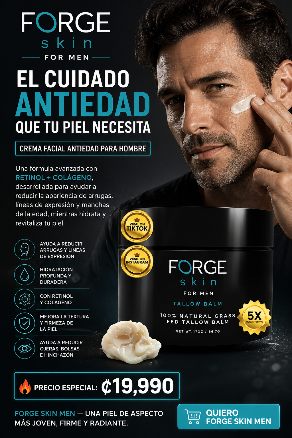 Forge Skin Men®: Elimina arrugas y arrebata años a tu rostro con su fórmula de retinol y colágeno