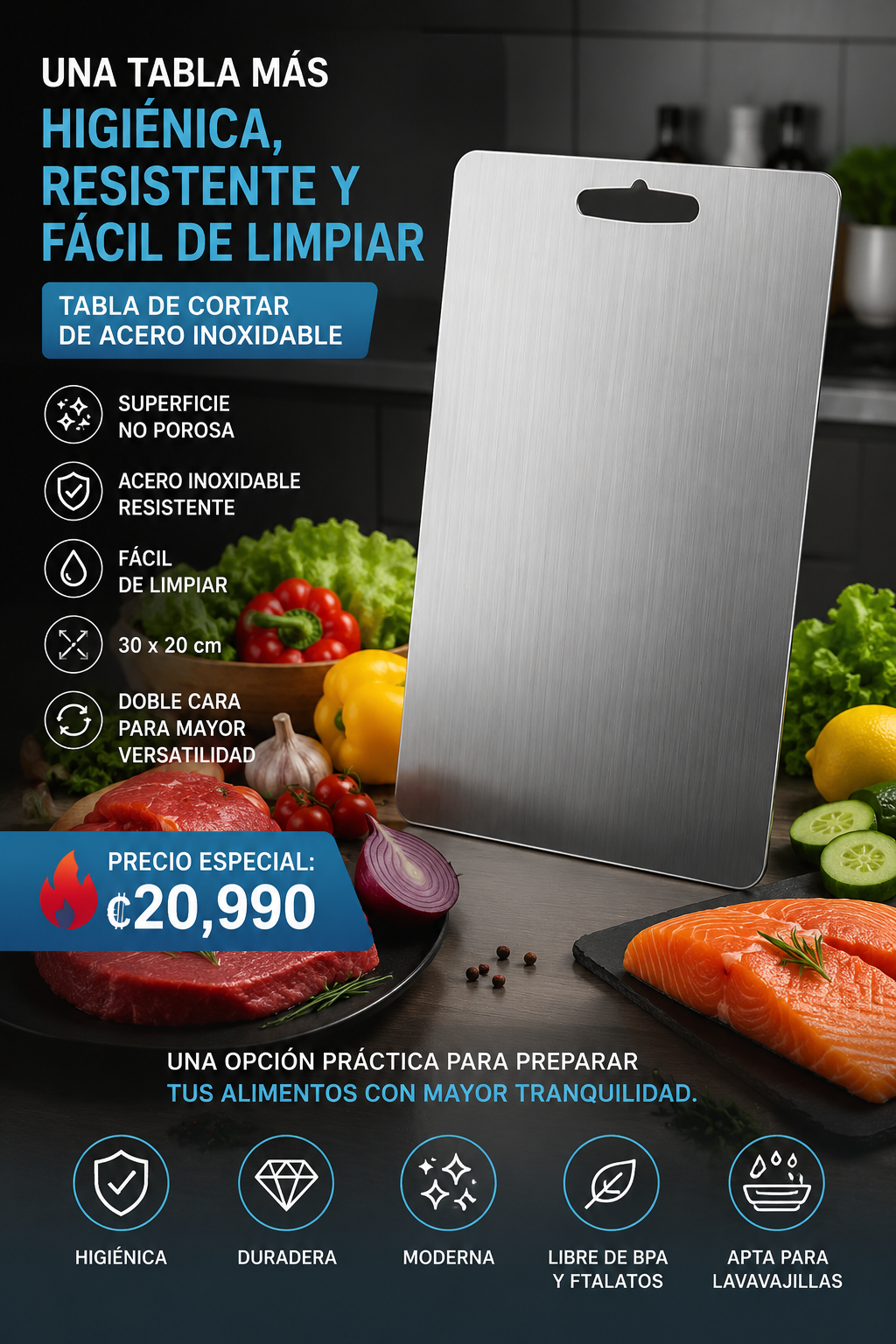 Tabla Titanware®: Higiene total, sin bacterias para tus comidas