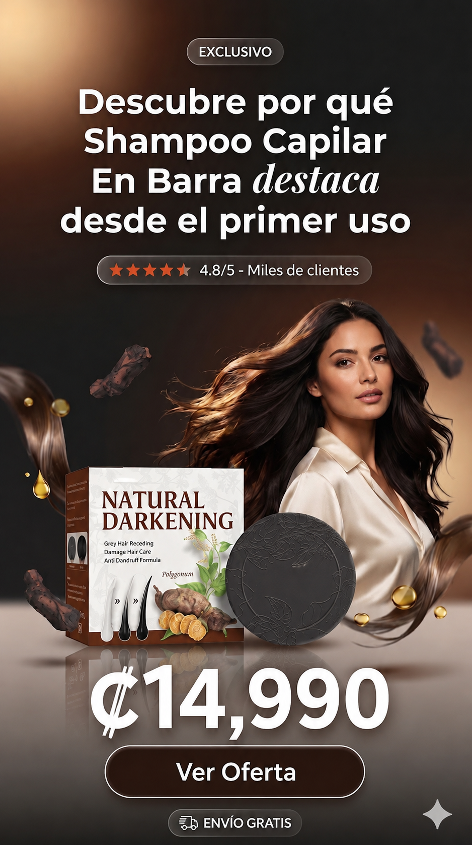 Nuevo champú de jabón Natural Darkening®: Recupera tu cabello negro, joven y fuerte sin tintes químicos.