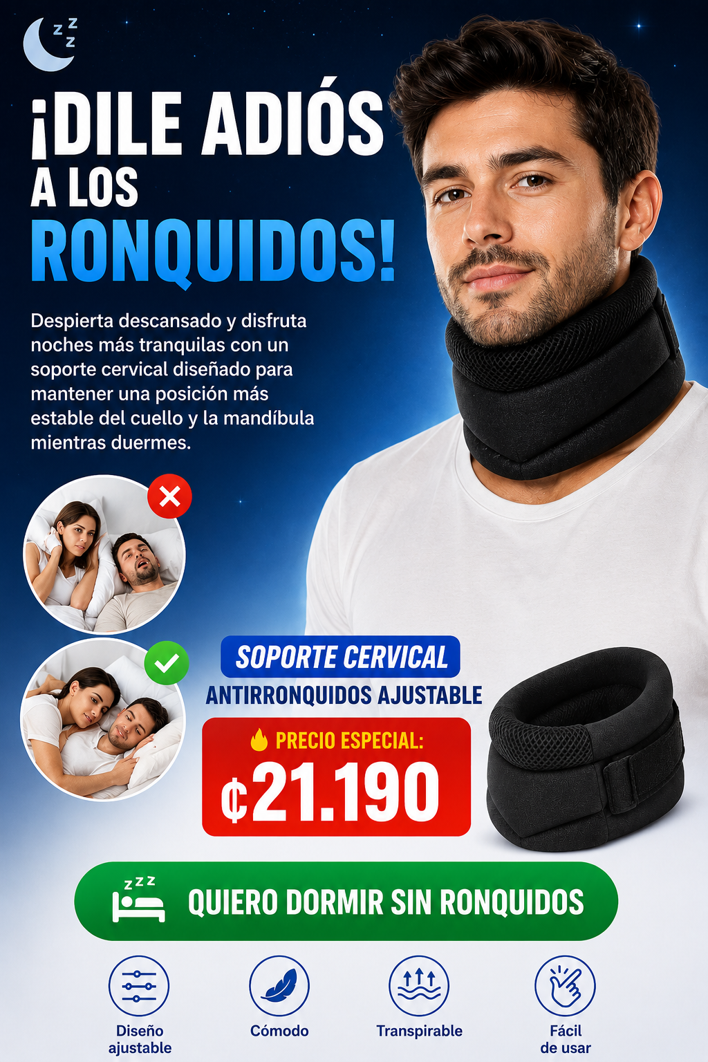 Nueva Almohada Antirronquidos®: Elimina los ronquidos y disfruta un descanso reparador