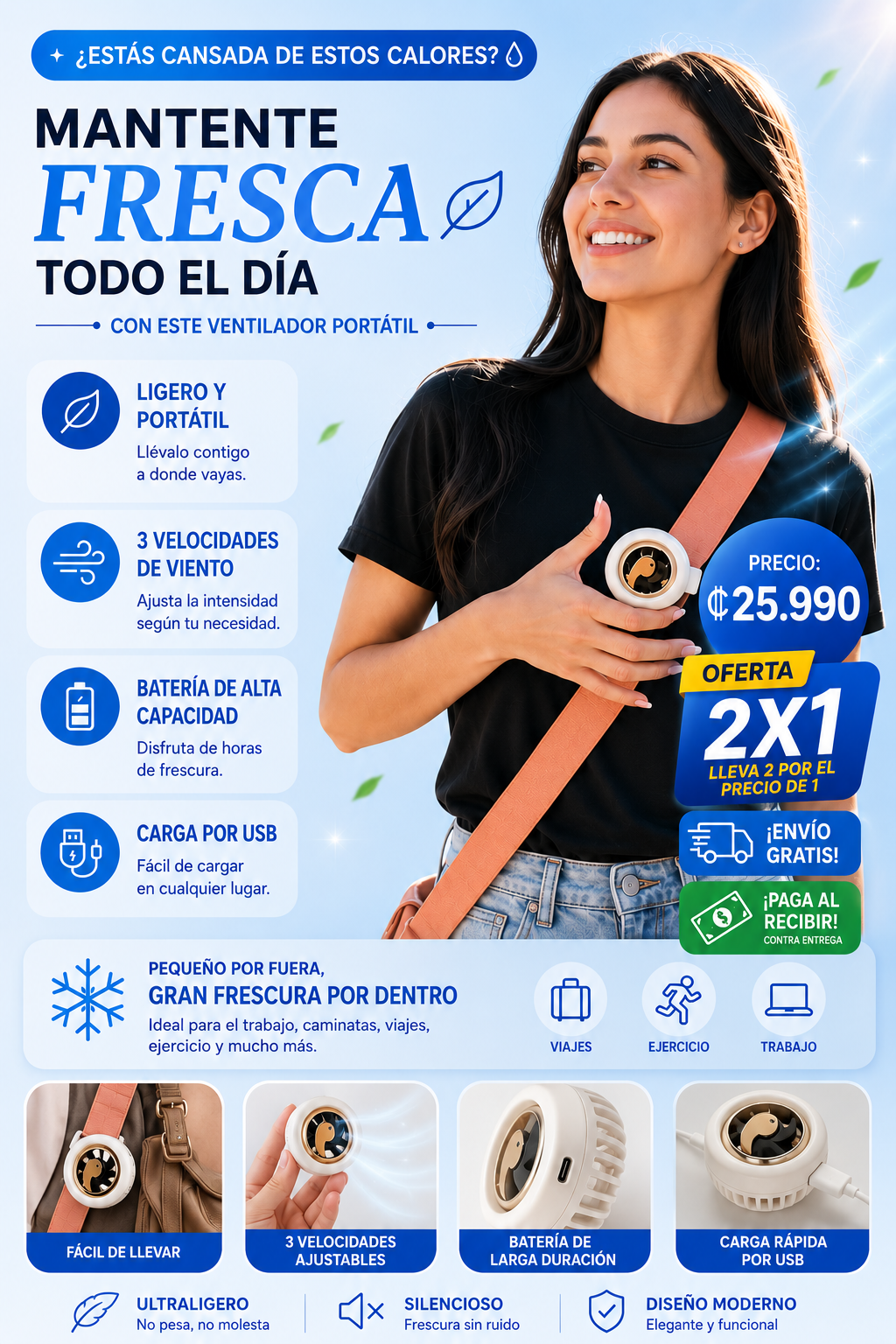 Nuevo Mini Ventilador Portátil® OFERTA 2X1: Mantente fresca, impecable y libre de sudor durante todo el día