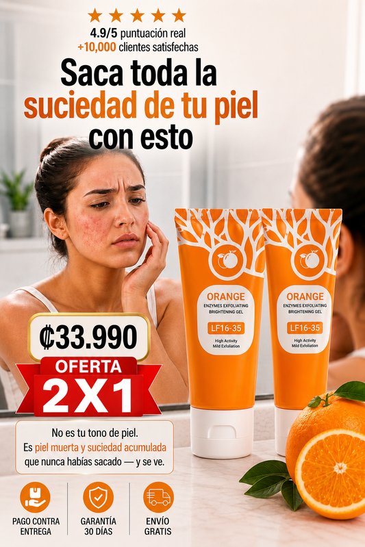 Nuevo Gel Exfoliante Orange® OFERTA 2X1: Remueve la piel muerta al instante y aclara las manchas desde el primer uso