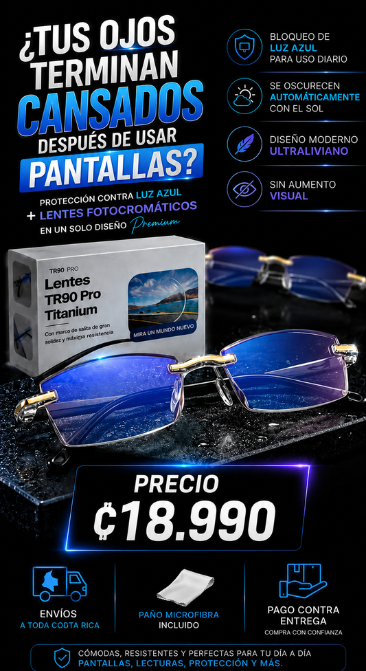 Nuevas Gafas TR90 Luxury® Fotocromáticas: Protege tus ojos del sol y las pantallas al instante con un solo par elegante