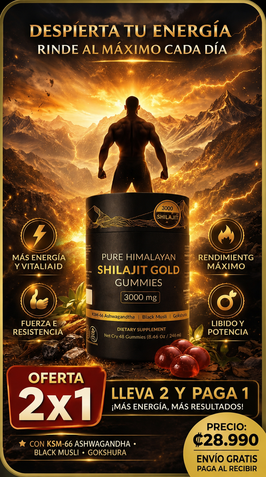 Nuevas Shilajit Gold Gummies® 2X1: Despierta tu energía y rinde al máximo desde la primera semana!